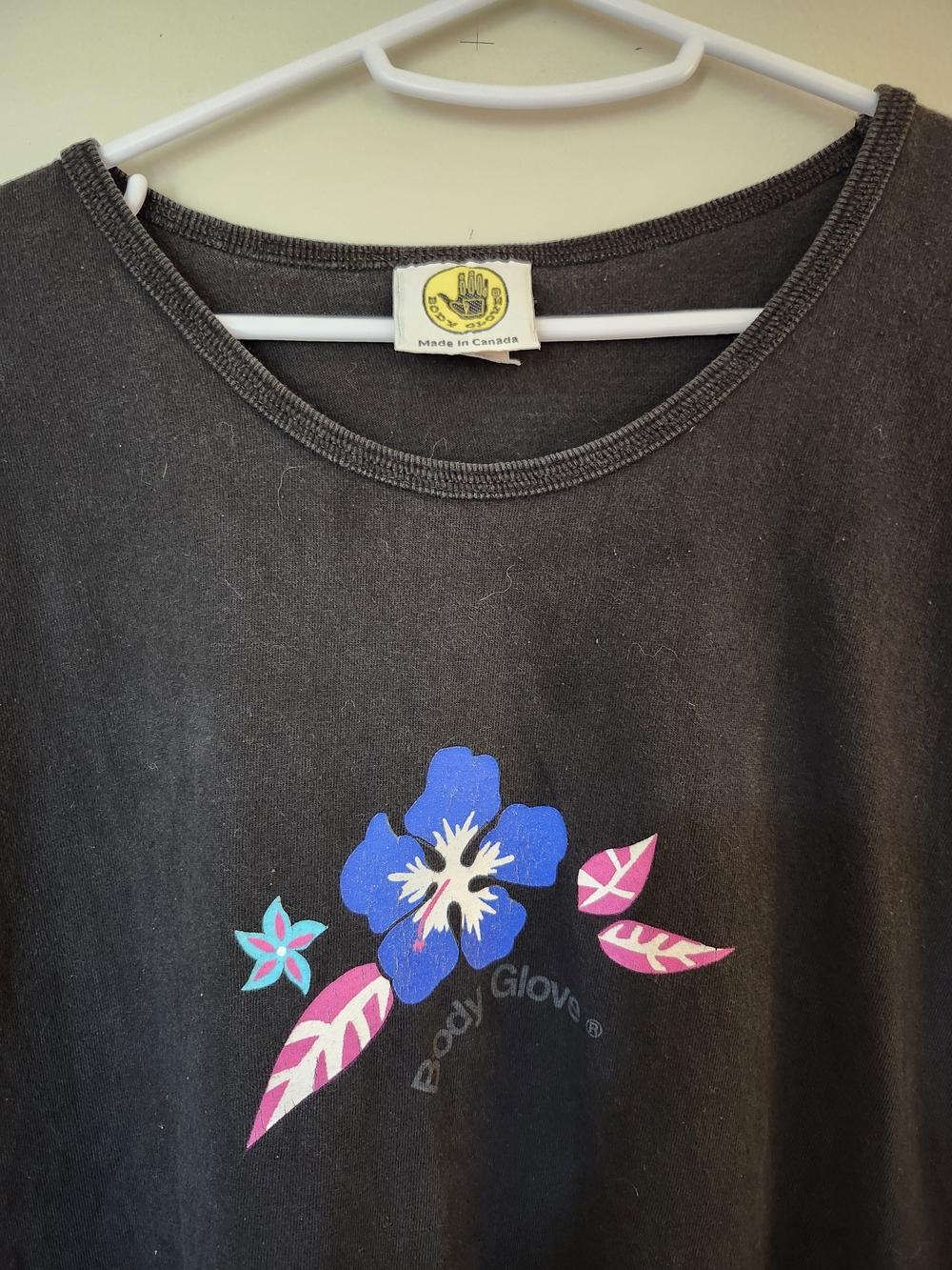 90s Vintage Body Glove Black Tank with Blue and Pink Floral Graphic XL